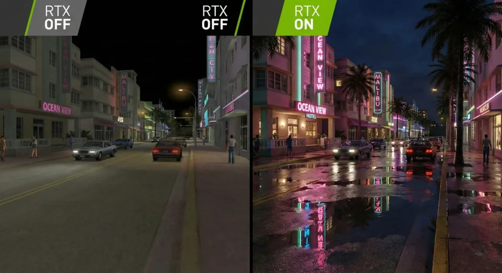 Comparison of Ray Tracing effects in GTA 6 on high-end GPUs