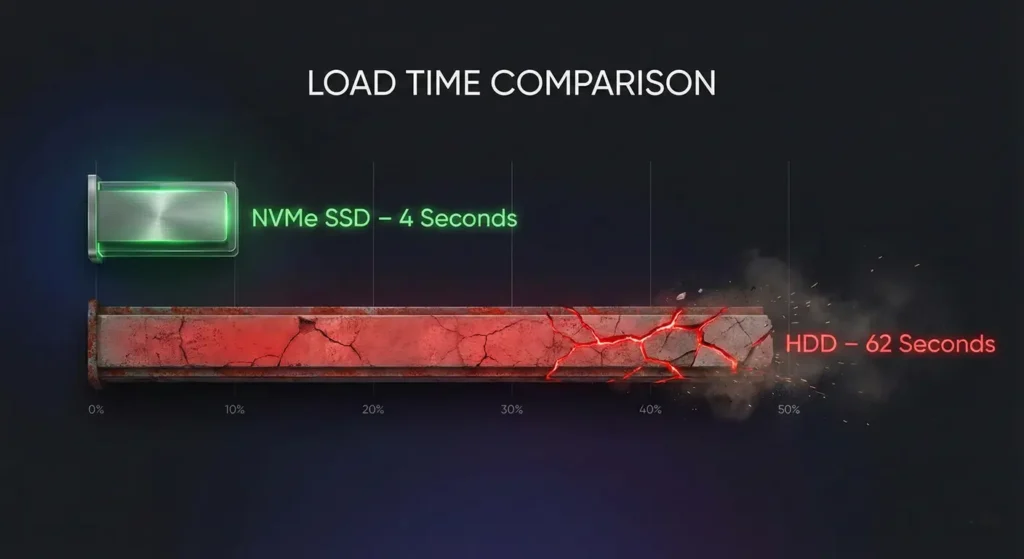 GTA 6 loading times SSD vs HDD comparison chart.