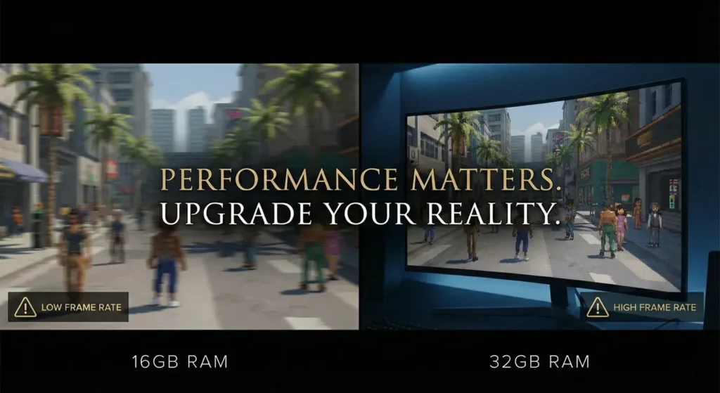 16GB vs 32GB RAM comparison answering Can I Run GTA 6 smoothly.