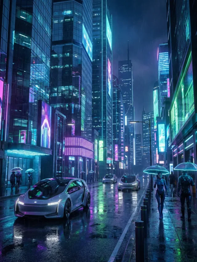 futuristic GTA 6-style city street at night