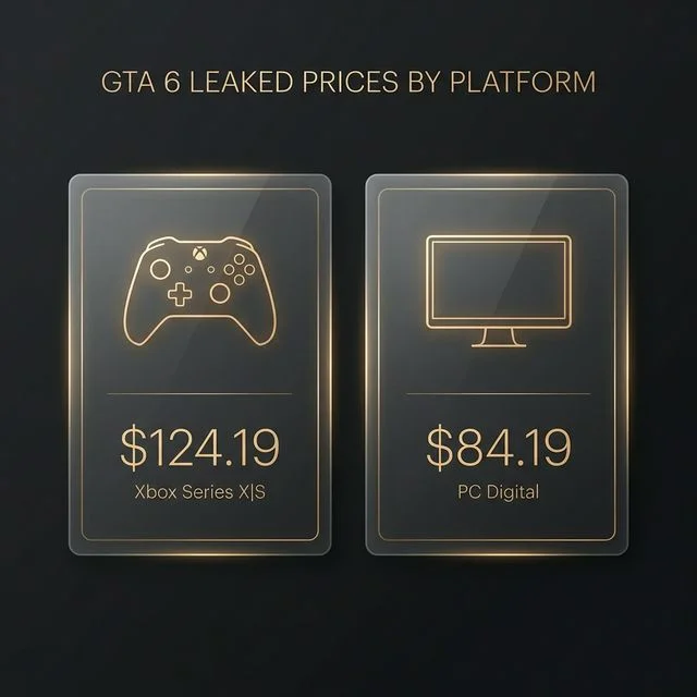 Comparison chart Comparison chart showing leaked GTA 6 prices across different platforms and regions