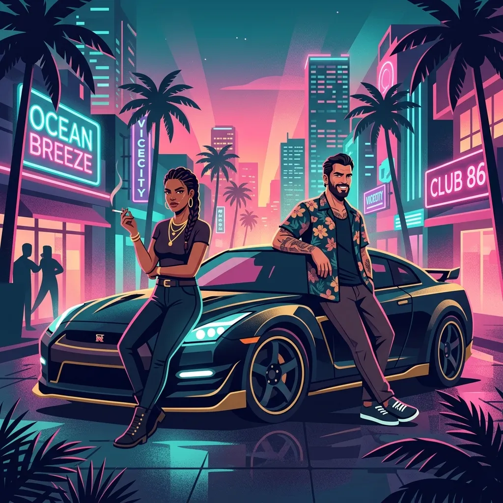 Minimalist illustration of Jason and Lucia featured in the gta 6 cover art.