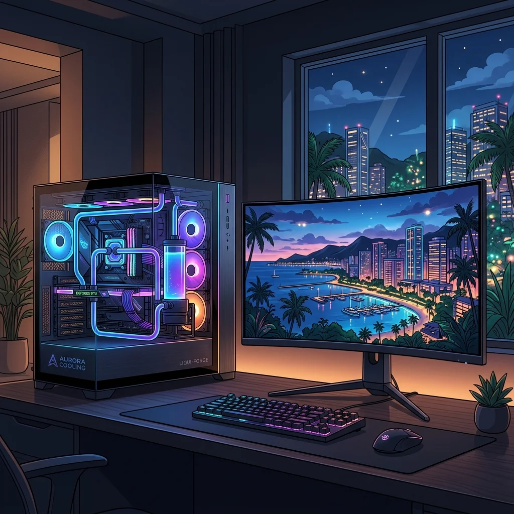 A custom liquid-cooled high-end gaming PC ready to run GTA 6 in the ultimate GTA 6 performance vs fidelity test