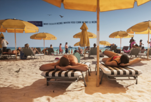 GTA 6 extended look key art featuring protagonists Jason and Lucia in Vice City at sunset.